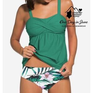 Charmleaks Cross Front Floral Tankini Swimsuit Size L